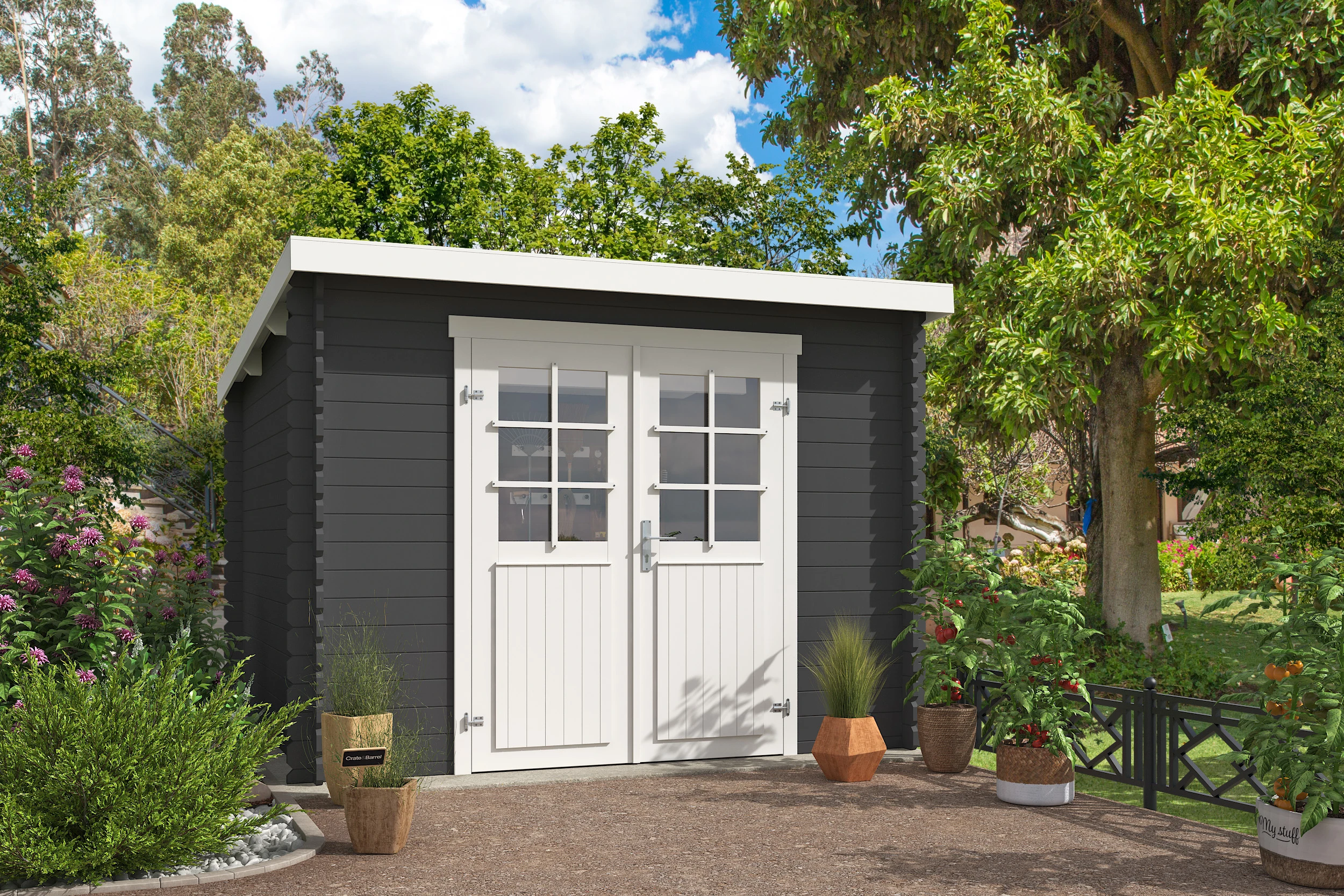 Outdoor Life Blokhut Nadia Carbon Grey-Wit 275 x 275 cm - Afbeelding 1